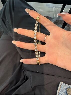 New Yellow Gold Bezel-Set White Gemstone Tennis Bracelet